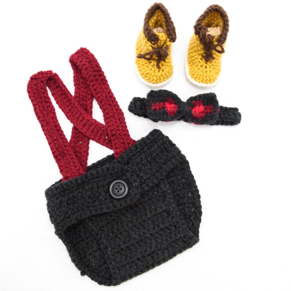 Newborn Crochet Lumberjack Diaper Cover Timberland Boots Photo Prop Outfit
